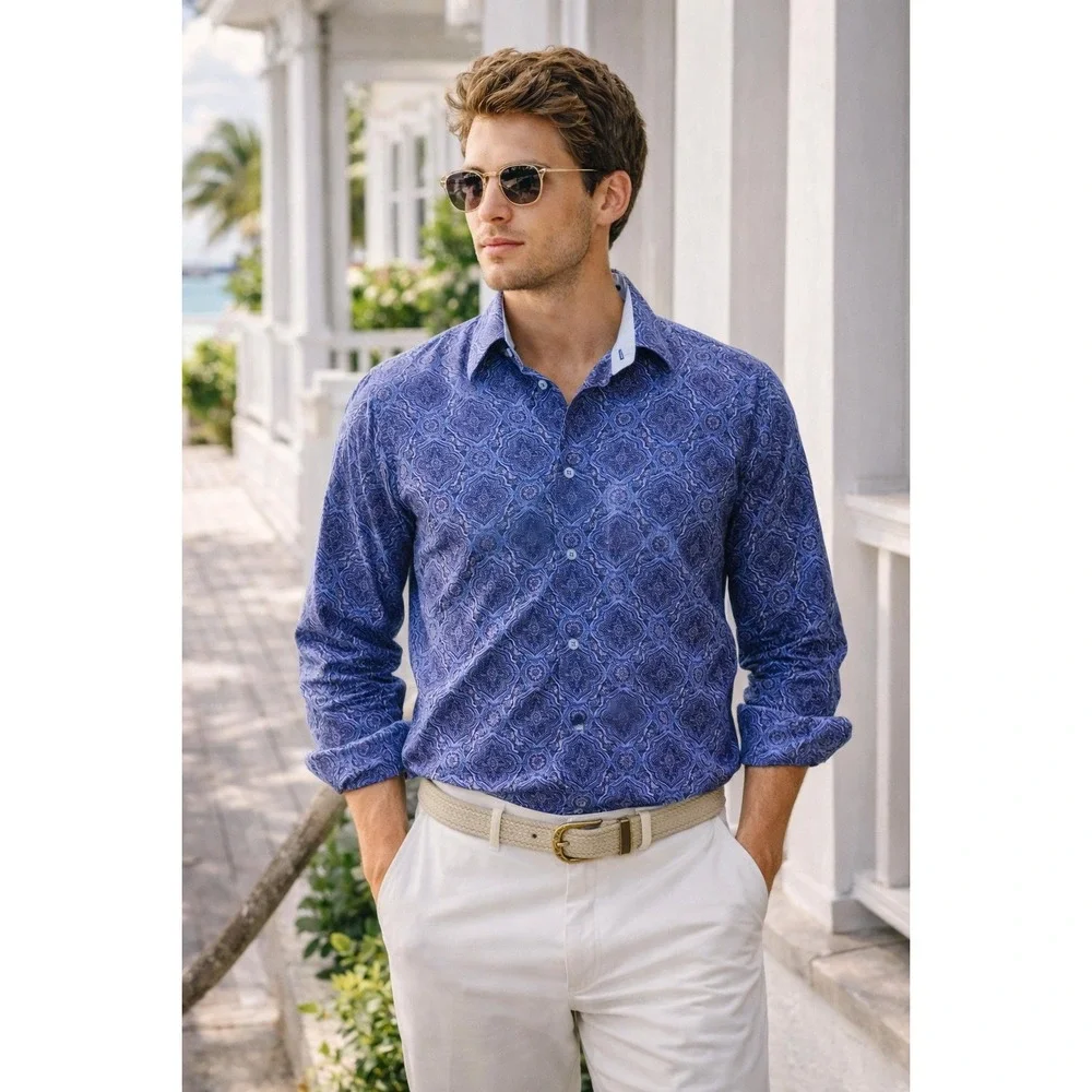 Vintage Tommy Hilfiger Y2K Paisley Button Up Shirt Mens Large‎ 100s 2-Ply Cotton